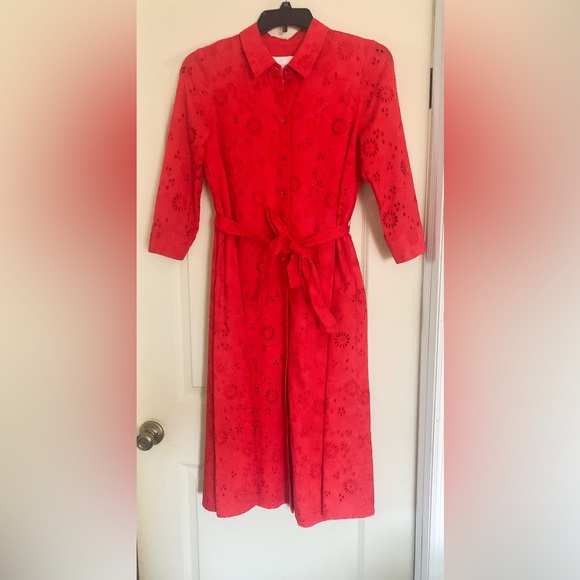 Carolina Herrera Red Broderie-Anglaise Dress - Picture 4 of 16